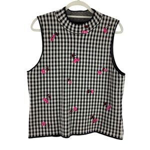 Maeve by Anthropologie Mock-Neck Sweater Sleeveless Top Gingham and Cherries